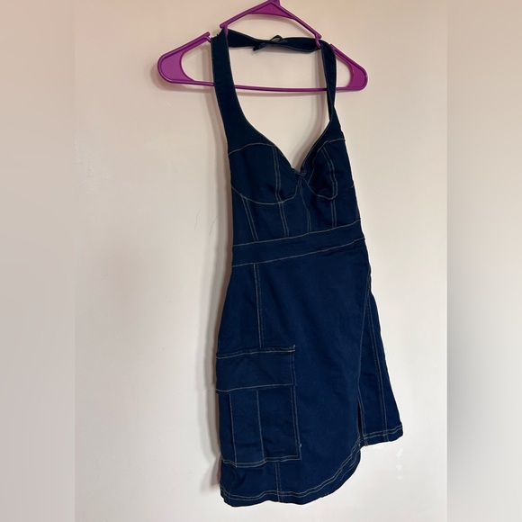 Urban Outfitters Dark Denim Halter Dress - Picture 3 of 7